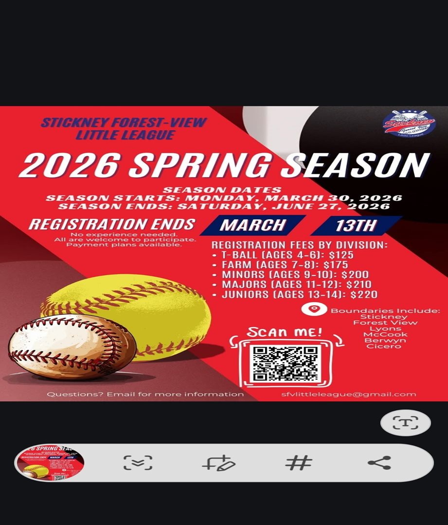 Stickney Forest View Little League Registration 2026